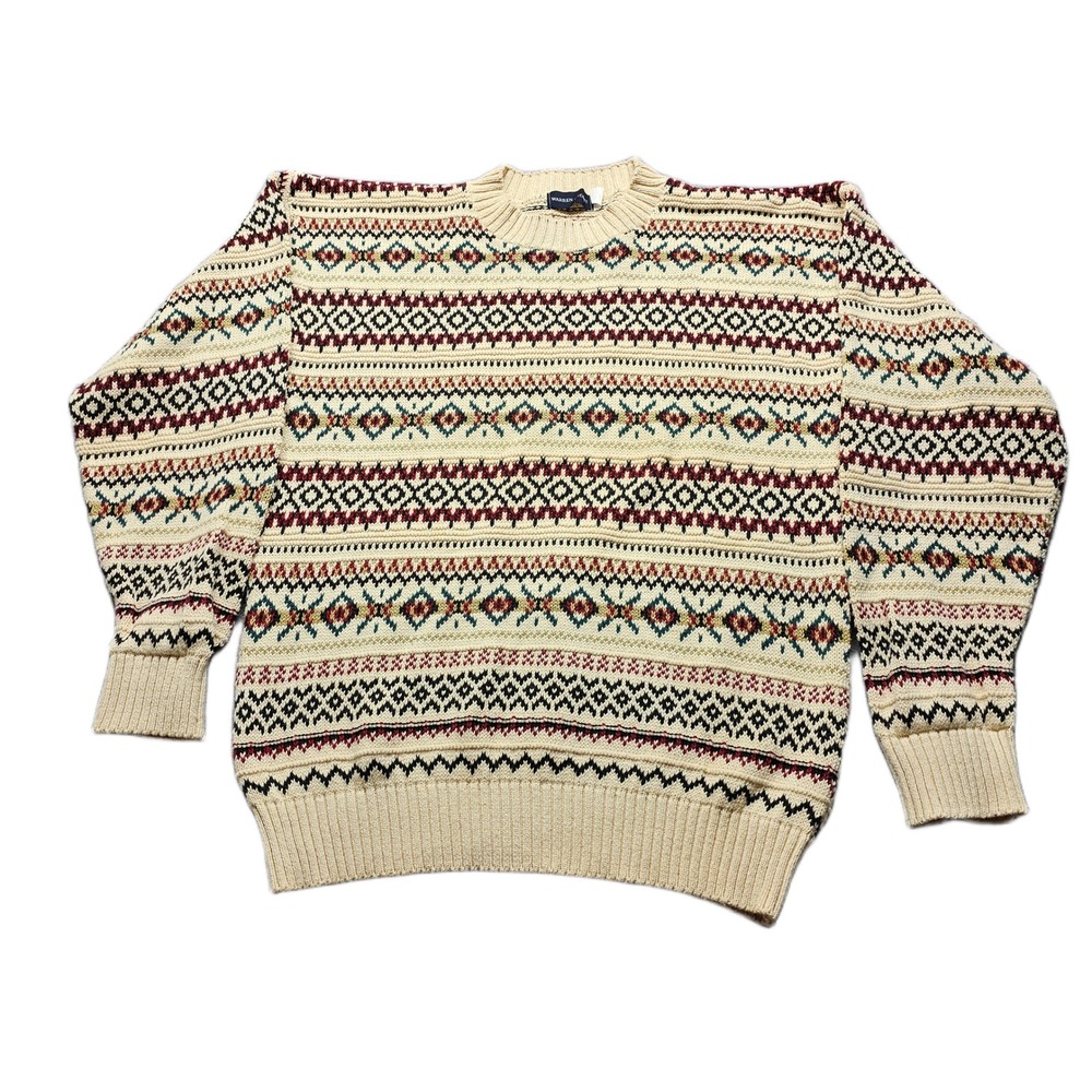 Warren Scott Sweater Womens M Beige Fair Isle Crewneck Raglan Sleeve Pullover